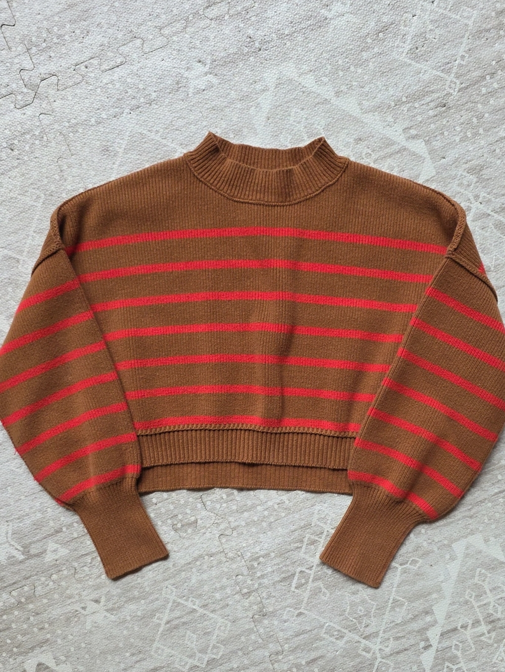 Free People Cropped Brown Sweater with Red Stripes